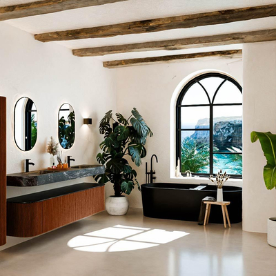 MONDIAZ THOR-DLUX 200cm meuble de salle de bains arrondi gauche + droite couleur Ruby avec 2 tiroirs et 2 portes. Vasque suspendue CLOUD Double 2 trous de robinet couleur Lava.