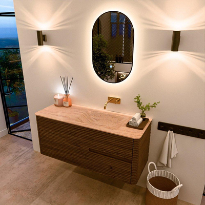 Mondiaz CIRO-DLUX Ensemble de meubles de salle de bains - 120x45x50cm - lavabo solid surface Saba - 1 vasque à droite - sans trous de robinet - 2 tiroirs - Dusk