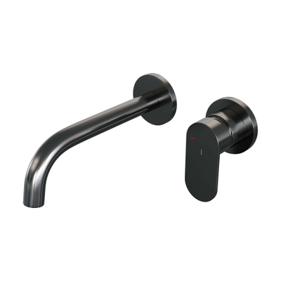 BRAUER Gunmetal Edition Wastafelmengkraan inbouw - gebogen uitloop links - hendel breed plat - inclusief inbouwdeel - model C 1 - PVD - geborsteld gunmetal