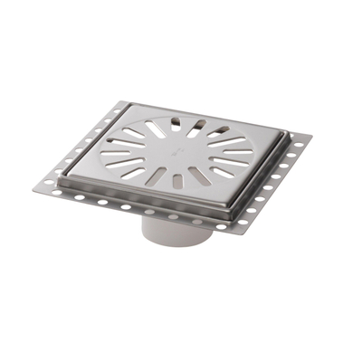 Aquaberg Siphon de rénovation en acier inoxydable avec grille en acier inoxydable incl. deux siphons anti-odeur 150x150mm hauteur d'encastrement 10mm