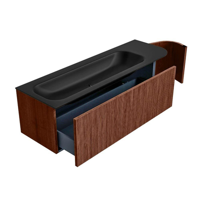 Mondiaz KURVE Badkamermeubelset - 145x46x40cm - 1 lade - 1 deur - wastafel solid surface - links - 2 kraangaten - Ruby