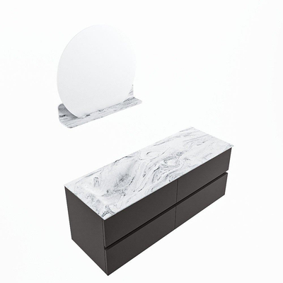 Mondiaz VICA-DLUX ensemble de meuble de salle de bain - 130cm - meuble sous-vasque gris foncé - 4 tiroirs - lavabo encastré cloud gauche - 1 trou de robinet - miroir modèle spot - version XL 60cm haut - glace