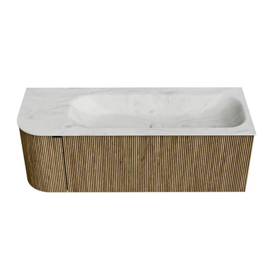 Mondiaz KURVE-DLUX Ensemble meuble de salle de bains - 125x46x40cm - 1 tiroir - 1 porte - vasque solid surface - droite - sans trou de robinet - Dusk