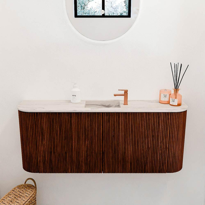 Mondiaz JOYA-DLUX 103.2cm toiletmeubel - ronding links en rechts kleur Ruby - Wastafel FAYE positie Midden 1 kraangat kleur Nata.