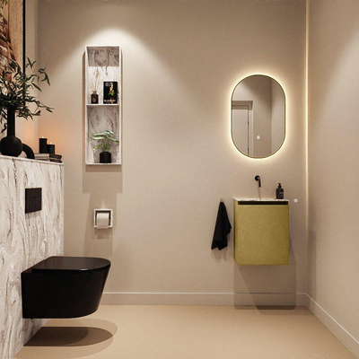 MONDIAZ TURE-DLUX Meuble toilette - 40cm - Oro - EDEN - vasque Glace - position centrale - sans trou de robinet