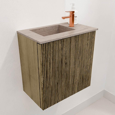 Mondiaz JOYA-DLUX 40cm toiletmeubel - kleur Dusk - Wastafel FAYE positie Links 1 kraangat kleur Saba.