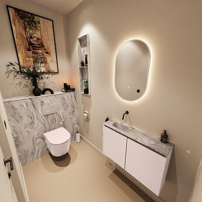 MONDIAZ TURE-DLUX Meuble WC 80 cm Rosee. Lavabo EDEN Glace position gauche. Sans trou de robinet.