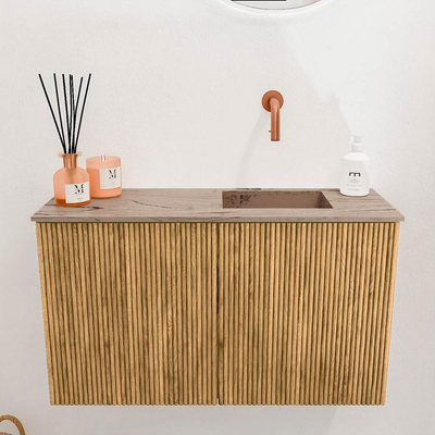 Mondiaz JOYA-DLUX 70cm toiletmeubel - kleur Oak - Wastafel FAYE positie Rechts Zonder kraangat kleur Arena.