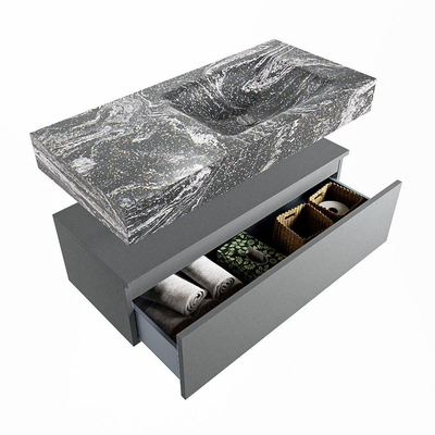 Mondiaz ALAN-DLUX Ensemble de meuble - 100cm - meuble Plata mat - 1 tiroir - Lavabo Cloud Lava suspendu - vasque Droite - 1 trou de robinet