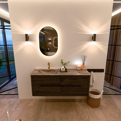 Mondiaz CIRO-DLUX Ensemble de meubles de salle de bains - 130x45x50cm - Plan-vasque en solid surface Sombra - 1 lavabo à gauche - 1 trou de robinet - 4 tiroirs - Shadow