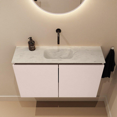 MONDIAZ TURE-DLUX Meuble toilette - 80cm - Rosee - EDEN - vasque Opalo - position centrale - sans trou de robinet