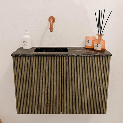 Mondiaz JOYA-DLUX 60cm toiletmeubel - kleur Dusk - Wastafel FAYE positie Links Zonder kraangat kleur Lava.