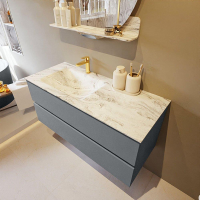 Mondiaz VICA-DLUX Ensemble de meuble de salle de bain - 110cm - meuble sous-vasque plata - 2 tiroirs - lavabo encastré cloud gauche - 1 trou de robinet - version haute de 60cm - glace