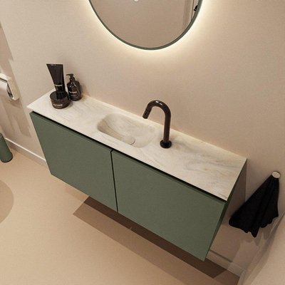 MONDIAZ TURE-DLUX 100cm toiletmeubel Army. EDEN wastafel Ostra positie midden. Met 1 kraangat.