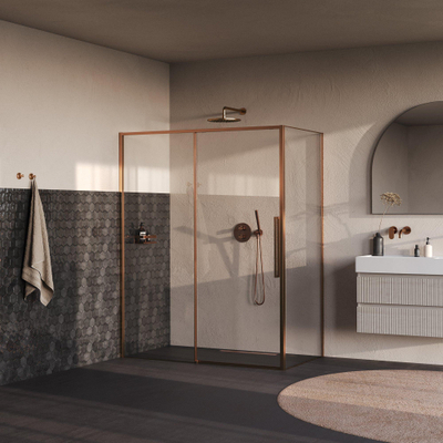 BRAUER Galactic Douchecabine - 160x90x200cm - met schuifdeur - helder glas - omkeerbaar - incl. glascoating - geborsteld koper PVD