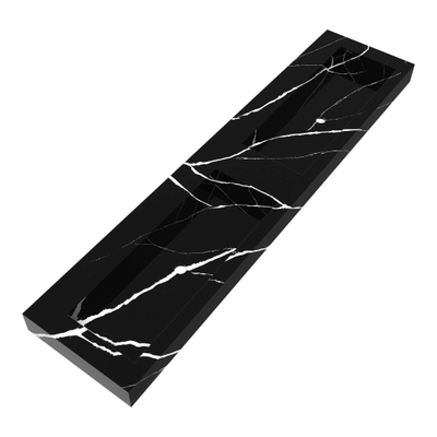 BRAUER Coral wastafel - 200x46x10cm - 2 wasbakken - 0 kraangaten - composiet - marmerlook - Nero Marquina