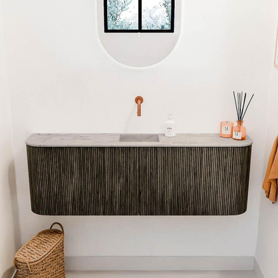 Mondiaz JOYA-DLUX 123.2cm toiletmeubel - ronding links en rechts kleur Shadow - Wastafel FAYE positie Midden Zonder kraangat kleur Glace.