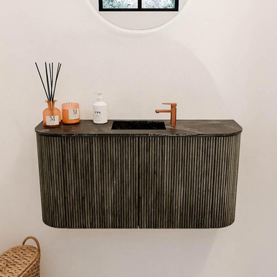 Mondiaz JOYA-DLUX 83.2cm toiletmeubel - ronding links en rechts kleur Shadow - Wastafel FAYE positie Midden 1 kraangat kleur Lava.