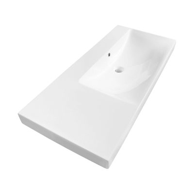 Saniclass Wave Lavabo salle de bain 101x46cm 1 vasque droite sans trous avec trop-plein céramique Blanc brillant DESTOCKAGE
