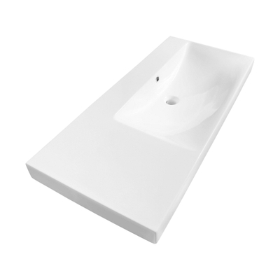 Saniclass Wave Plan vasque - 100x46x7.5cm - trop-plein - 1 cuve à droite - sans trous de robinetterie - céramique - blanc