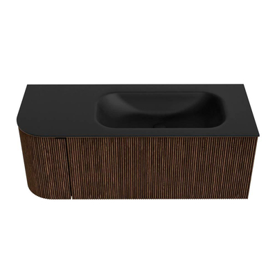 MONDIAZ KURVE 115cm badmeubel met module 25 L kleur Walnut met 1 lade en 1 deur. Wastafel BIG SMALL rechts 1 kraangat Urban.