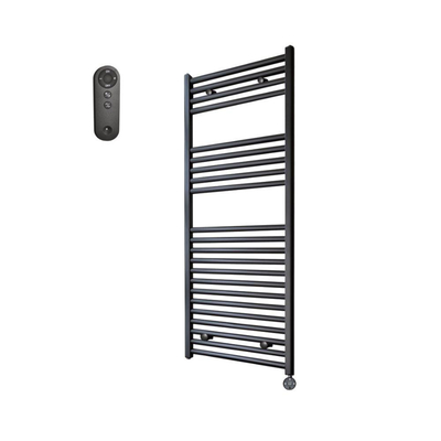 Sanicare HVS Elektrische Radiator - 111.8x60cm - 730W - met afstandsbediening - thermostaat - zwart - rechtsonder - mat zwart