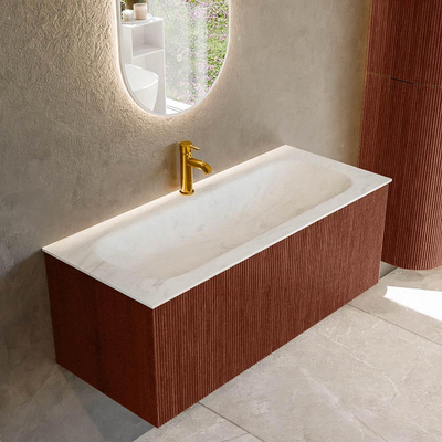Mondiaz KURVE-DLUX Badkamermeubelset - 110x46x40cm - 1 lade - wastafel solid surface - midden - 1 kraangat - Ruby