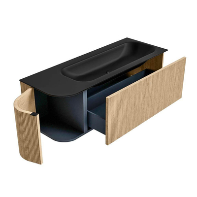 MONDIAZ KURVE Meuble de salle de bains 125cm avec module 25 L couleur Oak avec 1 tiroir et 1 porte. Lavabo BIG MEDIUM à droite sans trou de robinet Urban.