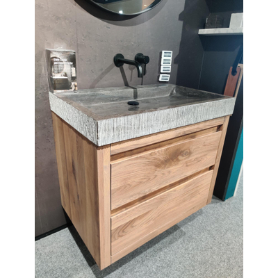 Forzalaqua Gela 2.0 MEUBELSET wastafelonderkast 80x51x60cm met 2 softclose greeploze lades Massief Eiken Havanna SHOWROOMMODEL