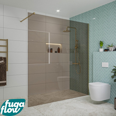 FugaFlow Eccelente Vetro Douche à l'italienne - 180x200cm - verre fumé - Laiton brossé