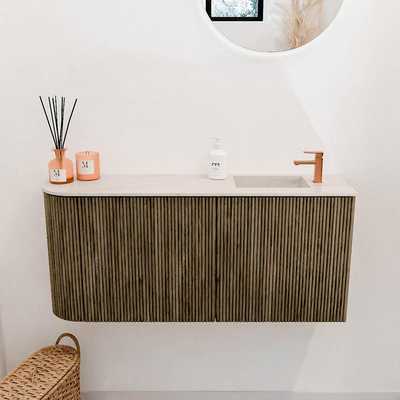 Mondiaz JOYA-DLUX 91.6cm toiletmeubel - ronding links kleur Dusk - Wastafel FAYE positie Rechts 1 kraangat kleur Meli.