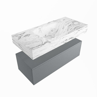 Mondiaz ALAN-DLUX Ensemble de meuble - 100cm - meuble Plata mat - 1 tiroir - Lavabo Cloud Glace suspendu - vasque Centre - 1 trou de robinet
