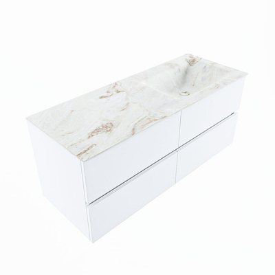 MONDIAZ VICA-DLUX Ensemble meuble de salle de bains - 120cm - meuble bas talc - 4 tiroirs - lavabo encastré cloud à droite - 1 trou de robinet - version haute 60cm - frape