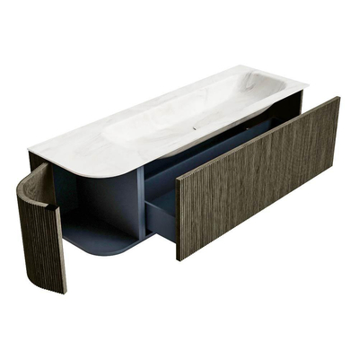 Mondiaz KURVE-DLUX Badkamermeubelset - 145x46x40cm - 1 lade - 1 deur - wastafel solid surface - rechts - zonder kraangat - Shadow