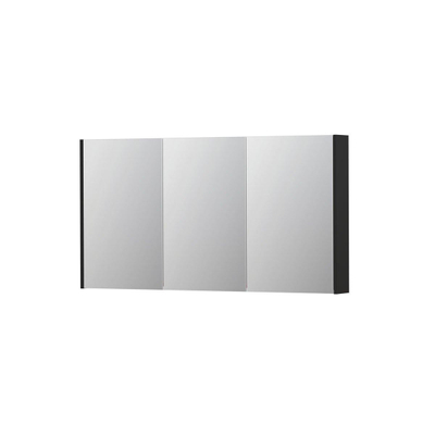 INK SPK2 Spiegelkast - 140x14x74cm - 3 deuren - dubbelzijdige Spiegel - schakelaar en stopcontact - MDF lak zwart mat