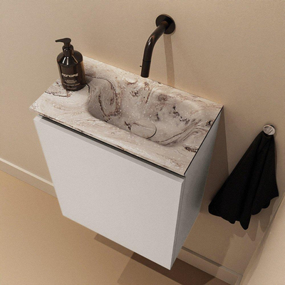 MONDIAZ TURE-DLUX meuble de toilette 40 cm Linen. EDEN lavabo Glace position droite. Sans trou de robinet.
