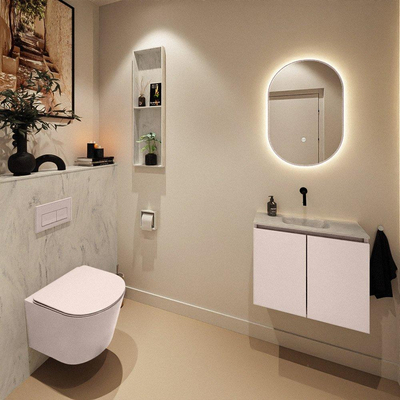 MONDIAZ TURE-DLUX Meuble toilette - 60cm - Rosee - EDEN - vasque Opalo - position centrale - sans trou de robinet