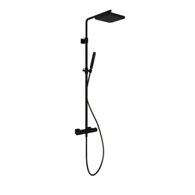 Hotbath Gal thermostatische regendoucheset met 22x22cm vierkante hoofddouche staafhanddouche zwart mat SHOWROOMMODEL