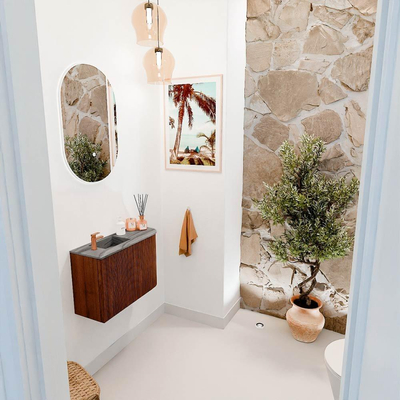 Mondiaz JOYA-DLUX Meuble de toilette 61,6cm - arrondi droit couleur Ruby - Vasque FAYE position Gauche 1 trou de robinet couleur Sombra.