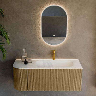 Mondiaz KURVE Ensemble de meuble salle de bain - 115x46x40cm - 1 tiroir - 1 porte - lavabo en solid surface - droite - 1 trou de robinet - Dusk