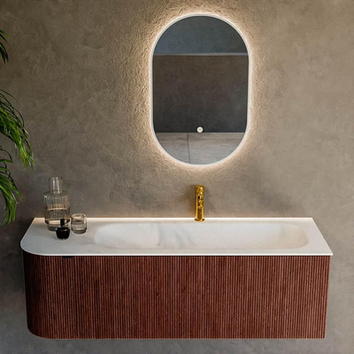 Mondiaz KURVE Ensemble de meuble salle de bain - 135x46x40cm - 1 tiroir - 1 porte - lavabo en solid surface - droite - 1 trou de robinet - Ruby