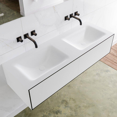 Mondiaz Lagom Meuble avec 2 tiroir 130x30x45cm vasque double Cloud sans trous de robinet Solid Surface Urban