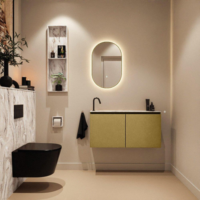 MONDIAZ TURE-DLUX Meuble toilette - 100cm - Oro - EDEN - vasque Glace - position gauche - 1 trou de robinet