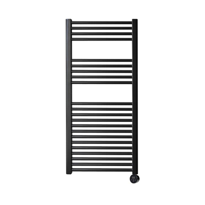 Sanicare Elektrische Radiator - 111.8x45cm - 596W - design - thermostaat - zwart - rechtsonder - mat zwart