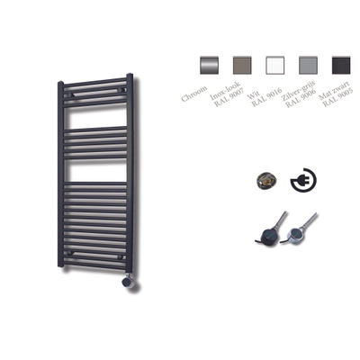 Sanicare electrische design radiator 111,8 x 45 cm Mat-zwart met thermostaat chroom