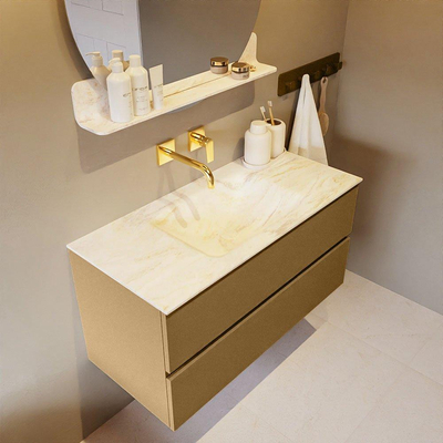 Mondiaz VICA-DLUX ensemble de meuble de salle de bain - 100cm - meuble sous-vasque oro - 2 tiroirs - lavabo encastrée cloud milieu - sans trous de robinet - version haute de 60cm - ostra