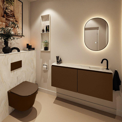 MONDIAZ TURE-DLUX Meuble toilette - 120cm - Rust - EDEN - vasque Ostra - position droite - 1 trou de robinet