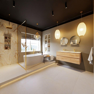 MONDIAZ VICA-DLUX Ensemble meuble de salle de bains - 120cm - meuble bas Washed Oak - 2 tiroirs - lavabo encastré Cloud double - 2 trous de robinet - version hauteur 60cm - Frappe