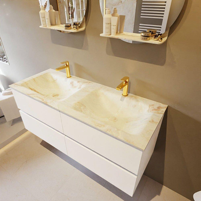 MONDIAZ VICA-DLUX Ensemble meuble de salle de bains - 120cm - meuble bas Talc - 4 tiroirs - lavabo encastré Cloud double - 2 trous de robinet - version haute 60cm - Frappe