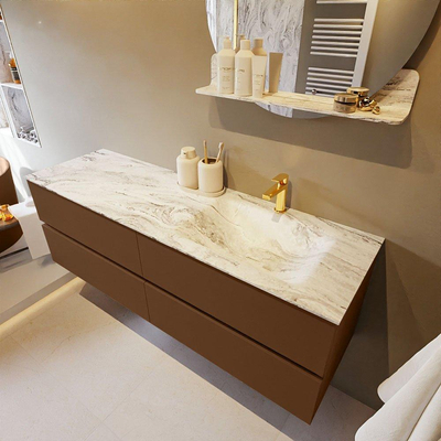 Mondiaz VICA-DLUX ensemble de meuble de salle de bain - 150cm - meuble sous-vasque repos - 4 tiroirs - lavabo encastré cloud droite - 1 trou de robinet - version haute de 60cm - glace